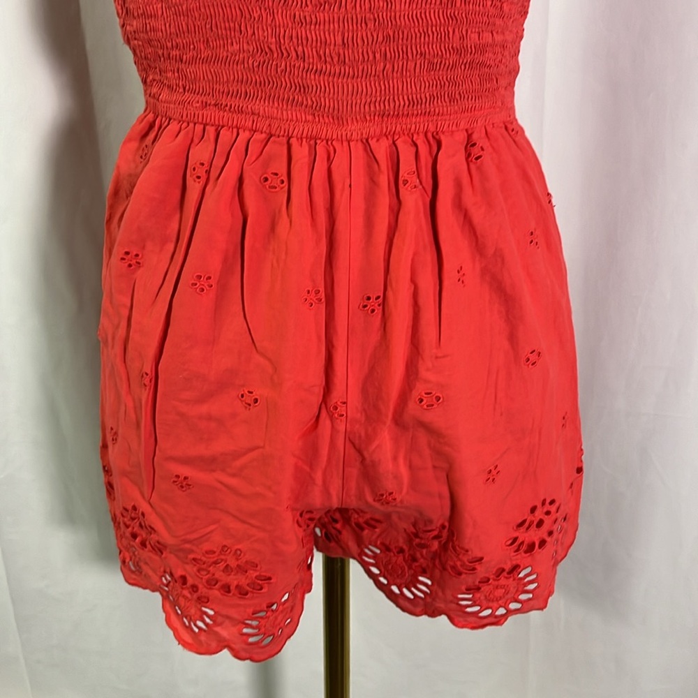 NWOT Japan Coral Pink Embroidered Floral Eyelet Sleeveless Cotton Romper - Picture 13 of 16